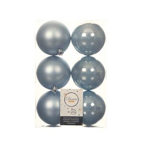 Decoris 6x stuks kunststof kerstballen lichtblauw 8 cm glans/mat -