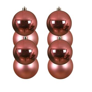 Decoris 24x stuks kunststof kerstballen lippenstift roze 10 cm glans/mat -