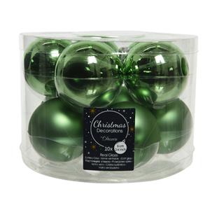 Decoris 10x stuks glazen kerstballen groen 6 cm mat/glans -