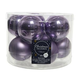 Decoris 10x stuks glazen kerstballen heide lila paars 6 cm mat/glans -