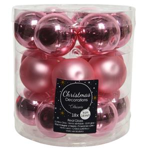 Decoris 18x stuks kleine glazen kerstballen lippenstift roze 4 cm mat/glans -