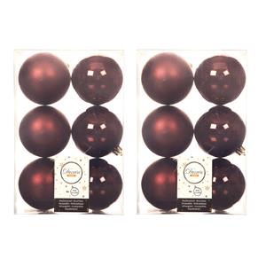 Decoris 18x stuks kunststof kerstballen mahonie bruin 8 cm glans/mat -