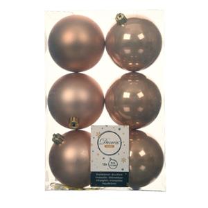 Decoris 18x stuks kunststof kerstballen toffee bruin 8 cm glans/mat -