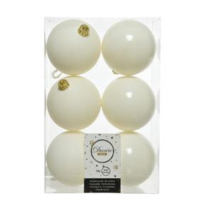 Decoris 18x stuks kunststof kerstballen wol wit 8 cm glans/mat -