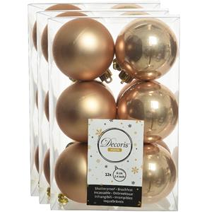 Decoris 36x stuks kunststof kerstballen toffee bruin 6 cm glans/mat -