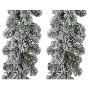 Decoris Set van 3x stuks kerst dennenslinger guirlandes groen met sneeuw 20 x 270 cm -