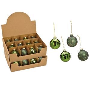 24x stuks luxe gedecoreerde glazen kerstballen groen 6 cm -