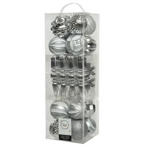 Decoris 60x stuks kunststof kerstballen en ornamenten zilver mix -