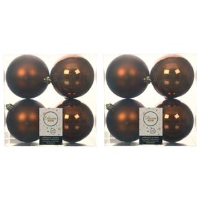 Decoris 8x stuks kunststof kerstballen kaneel bruin 10 cm glans/mat -