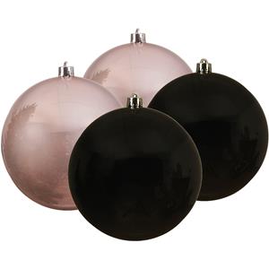 Decoris Kunststof kerstballen 4x stuks zwart en lichtroze 14 cm -