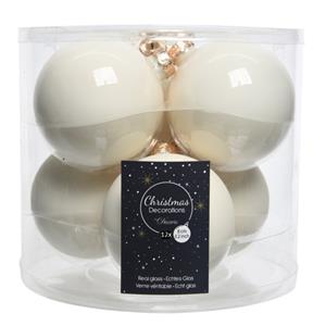 Decoris 12x stuks glazen kerstballen wol wit 8 cm mat/glans -