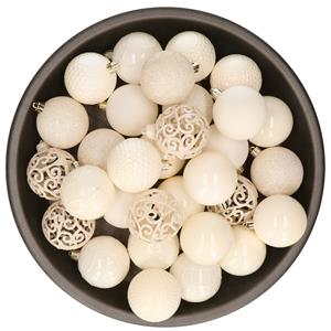 Kunststof kerstballen 37x stuks gebroken wit 6 cm -