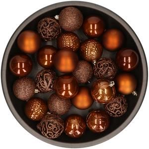 Kunststof kerstballen 37x stuks herfst bruin 6 cm -