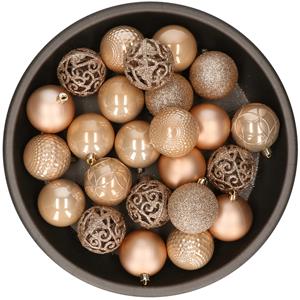 Kunststof kerstballen 37x stuks lichtbruin 6 cm -