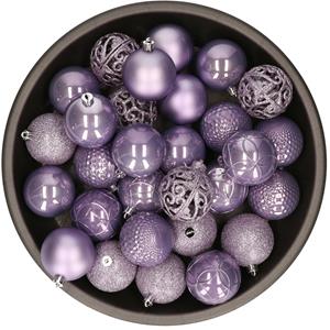 Kunststof kerstballen 37x stuks lichtpaars 6 cm -