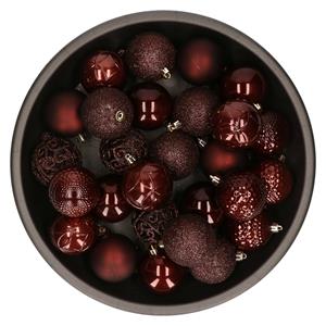 Kunststof kerstballen 37x stuks mahonie bruin 6 cm -