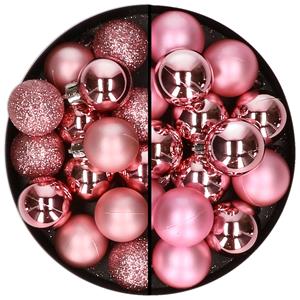30x stuks kunststof kerstballen bubblegum roze 3 en 4 cm -