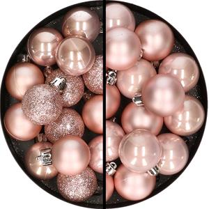 30x stuks kunststof kerstballen lichtroze 3 en 4 cm -