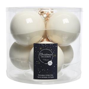 Decoris 18x stuks glazen kerstballen wol wit 8 cm mat/glans -
