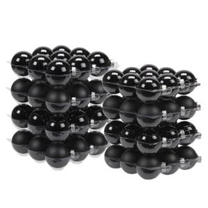 72x stuks glazen kerstballen zwart 4 en 6 cm mat/glans -