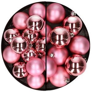 28x stuks kunststof kerstballen bubblegum roze 4 en 6 cm -