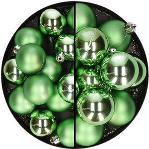 28x stuks kunststof kerstballen groen 4 en 6 cm -
