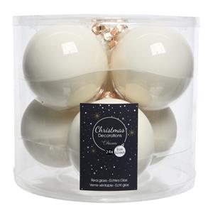 Decoris 24x stuks glazen kerstballen wol wit 8 cm mat/glans -