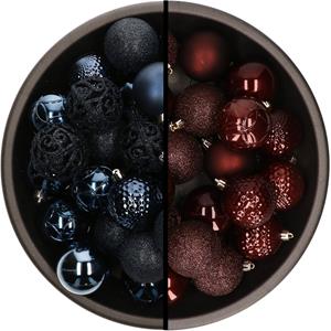 Kunststof kerstballen 74x stuks donkerblauw en bruin 6 cm -