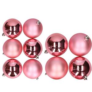 10x stuks kunststof kerstballen bubblegum roze 8 en 10 cm -