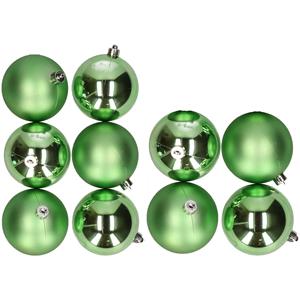 10x stuks kunststof kerstballen groen 8 en 10 cm -