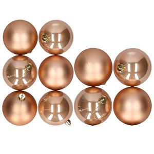 10x stuks kunststof kerstballen lichtbruin 8 en 10 cm -