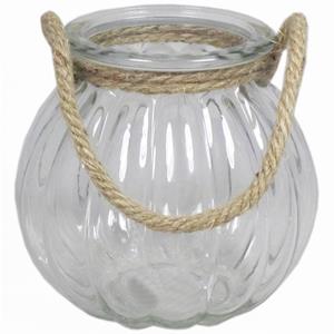 Bela Arte Glazen Ronde Windlicht 2 Liter Met Touw Hengsel/handvat 14,5 X 14,5 Cm - Waxinelichtjeshouders