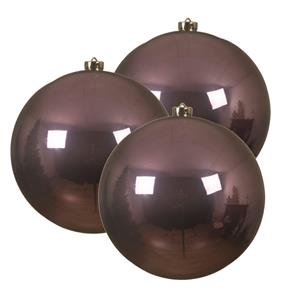 Decoris 3x stuks grote kunststof kerstballen lila paars 14 cm glans -