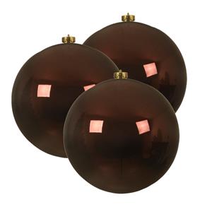 Decoris 3x stuks grote kunststof kerstballen mahonie bruin 14 cm glans -