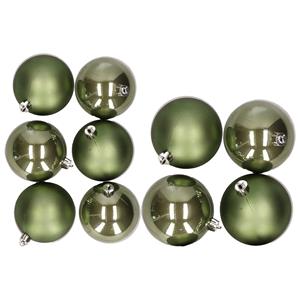 10x stuks kunststof kerstballen mosgroen 8 en 10 cm -