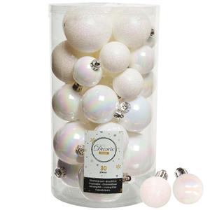 Decoris kerstballen 44x stuks parelmoer wit 3-4-5-6 cm kunststof -