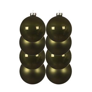 Decoris 8x stuks kunststof kerstballen mos groen 10 cm glans/mat -