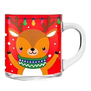 Kerst mok/beker van glas 300 ml met rendier 11 cm -