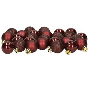 Decoris 28x stuks kleine kunststof kerstballen mahonie bruin 3 cm -