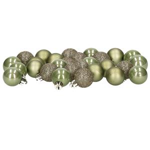 Decoris 28x stuks kleine kunststof kerstballen mos groen 3 cm -