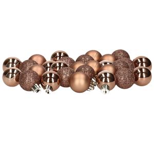 Decoris 28x stuks kleine kunststof kerstballen walnoot bruin 3 cm -