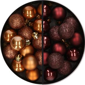 28x stuks kleine kunststof kerstballen bruin tinten 3 cm -
