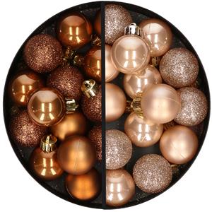 28x stuks kleine kunststof kerstballen lichtbruin en bruin 3 cm -