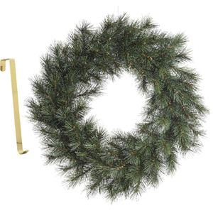 Decoris Kerstkrans groen 60 cm kunststof incl. messing deurhanger -