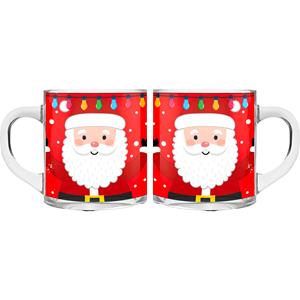 Kerst mokken/bekers - 2 stuks - glas - 300 ml - kerstman - 11 cm -