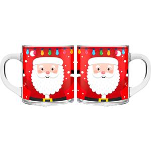 Kerst mokken/bekers - 2 stuks - glas - 300 ml - kerstman - 11 cm -