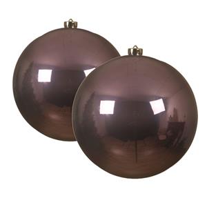 Decoris 2x stuks grote kunststof kerstballen lila paars 14 cm glans -