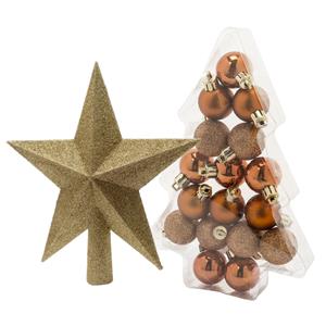 17x stuks kerstballen koper 3 cm inclusief ster piek goud kunststof -
