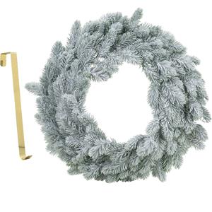 Kerstkrans groen met sneeuw 46 cm kunststof incl. deurhanger -