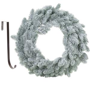 Kerstkrans groen met sneeuw 46 cm kunststof incl. deurhanger -